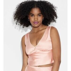 Wild Fable Peach Orange Satin Camisole V-Neck Tie Back Cami Cropped Tank Large